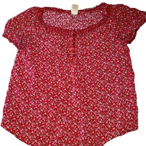 M Red Flowered Faded Glory Blouse